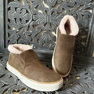 TOMS Paxton Women’s 8.5 Brown Suede Faux Shearling Lined Slip On Shoes Winter